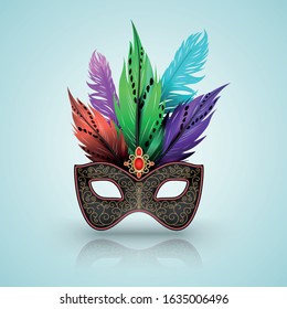 The mask carnival dark with feathers colours. Vector illustration for carnival element poster.