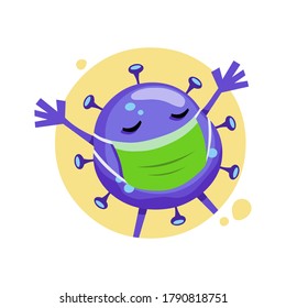 Mask cartoon of Covid-19. Funny vector design of Coronavirus character