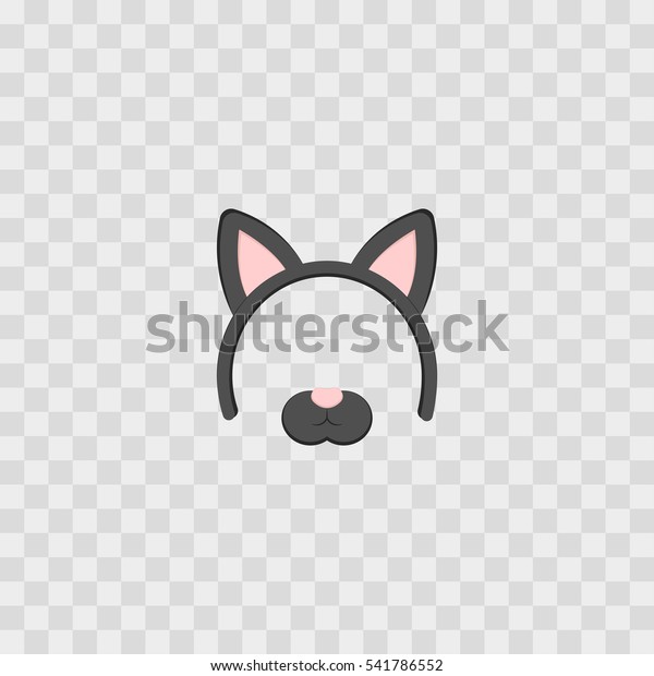 透明なチェックの背景にマスクと猫の耳 ベクターイラスト 耳付き漫画のかわいい鉢巻き のベクター画像素材 ロイヤリティフリー