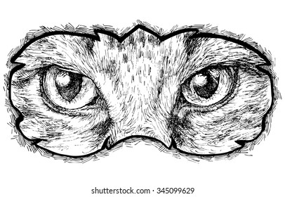 Mask with cat - hand drawn vector illustration, isolated on white