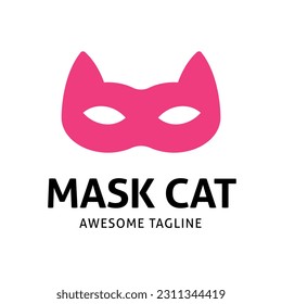 Mask Cat - Logo Template. Flat style cat mask sign, isolated on a white background. Suitable for veterinary businesses or pets products.