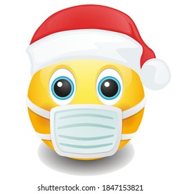 Mask Character Santa Claus hat. Merry Christmas Icon. Emoji Style Illustration. Vector Character Illustration.