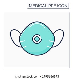 Icono de color de máscara. Protección de máscara N-95. Equipo de protección personal. Barrera entre persona y gérmenes. Concepto de EPP médico. Ilustración vectorial aislada