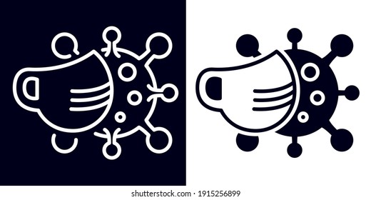 Mask with corona virus outline and solid icon clipart Premium Illustration Vector