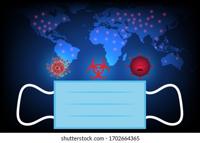 mask and Coronavirus attack on world. prevent concept Virus Covid 19-NCP (2019-nCoV) map Background vector illustration with copy space add text