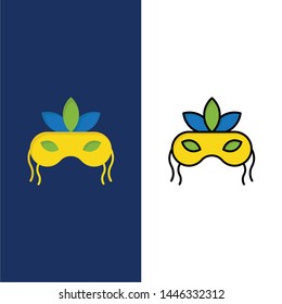 Mask, Costume, Venetian, Madrigals  Icons. Flat and Line Filled Icon Set Vector Blue Background