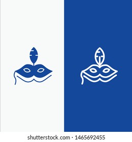 Mask, Costume, Venetian, Madrigals Line and Glyph Solid icon Blue banner. Vector Icon Template background