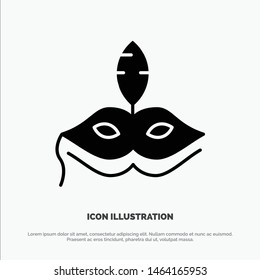 Mask, Costume, Venetian, Madrigals Solid Black Glyph Icon. Vector Icon Template background