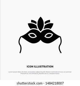 Mask, Costume, Venetian, Madrigals Solid Black Glyph Icon. Vector Icon Template background