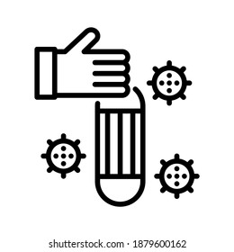 Mask with covid19 virus. Line vector. Isolate on white background.