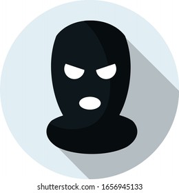 Mask of criminal. Black Balaclava. Crime head-dress. Killer and thief icon for app and game. Slits for eyes and mouth.