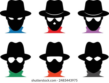 mask of criminal, villain, gangster, bandit flat silhouette