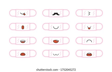 Mask cute expression cartoon design. Mask to protect people from virus. Medical mask to prevent covid-19. Mask vector design