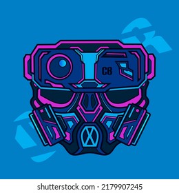 Máscara ciberilustración del logotipo del vector ciberpunk.