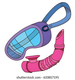 Mask for diving illustration for thematic publications and design items.