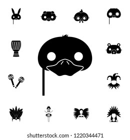Mask of a duckling on a stick icon. Detailed set of carnival masks icons. Premium quality graphic design icon. One of the collection icons for websites, web design, mobile app on white background