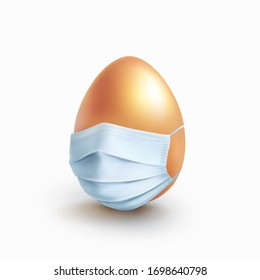 Mask with egg isolated on white background. Vector medical safety breathing element and egg. 3d virus face mask protection Easter icon.
