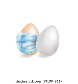 Mask with an egg isolated on a white background. Vector medical safety of the respiratory element and the egg. Easter icon.
