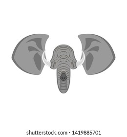 Mask of an elephant head with ears, trunk and tusks. Photo filter for selfie.