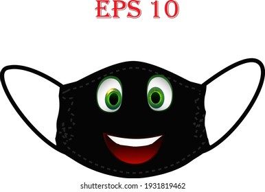 Mask of face with emoji. Keep Smile Even If You Wear a Face Mask. Protective reusable face mask.  Face mask design print concept 