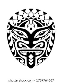 Mask face tattoo ornament maori style. African ritual traditional mask. Tiki moko. Totem vector design. Decor from Polynesia and Hawaii, tribal folk art background.