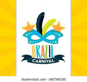 mask feathers brazil carnival festival celebration poster vector illustration