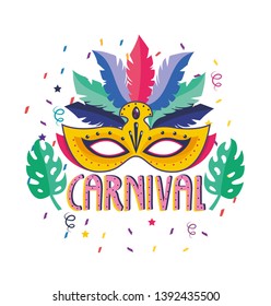 mask with feathers and leaves to festival celebration