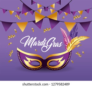 mask with feathers and party banner decoration