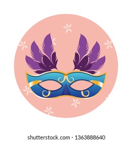 mask with feathers round icon