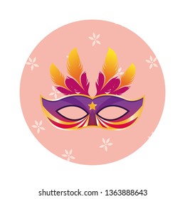 mask with feathers round icon