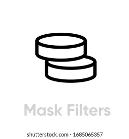 Mask Filters Respirator icon. Editable line vector. Two elements in the form of a flat round tablet, a cleaning agent. Single pictogram.