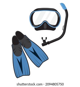 Mask and fins for diving, color vector illustration in cartoon style