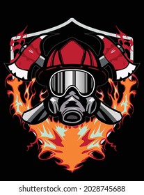 Mask Fire Fighter Logo Axe