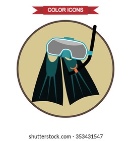 Mask and flippers for diving icon
