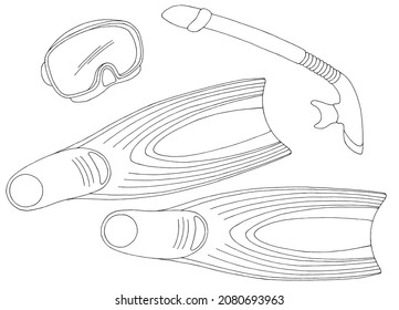 Mask flippers scuba diving set graphic black white sport sketch isolated illustration vector