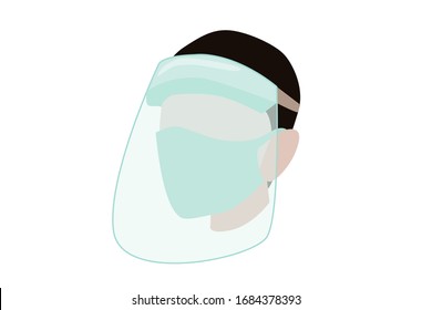 Mask And Full Face Shield Standing On Face Doctor Whit Protect Corona Virus Concept