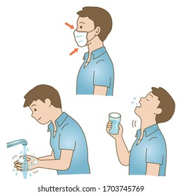 mask Gargle Hand washing  vector illustration