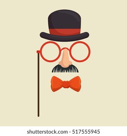 mask gentleman hat and glasses mustache bowtie