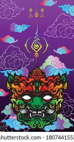mask giant thai traditional design illustration for tattoo and doodle with white isolate background	

