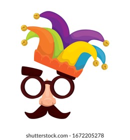 mask with glasses and hat buffon vector illustration design