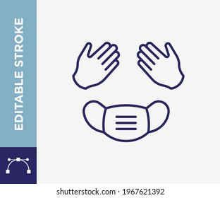Mask and Gloves Outline Vector Icon Editable Stroke