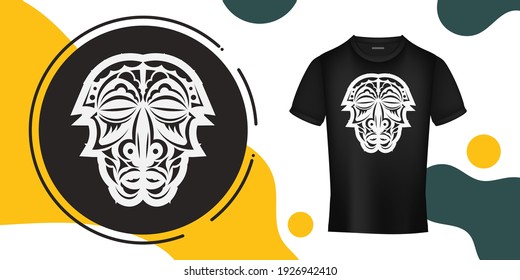 The mask of the gods in the form of Maori patterns. Outline for T-shirts, cups, flags, phone cases and prints. Vector