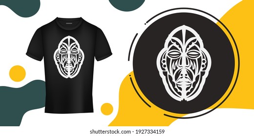 Die Maske der Götter in Form von Maori Mustern. Eine fertige Vorlage für Ihren Druck auf einem T-Shirt, Becher oder mobilen Gehäuse. Vektorgrafik 