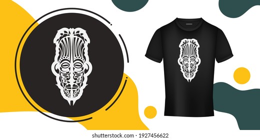 The mask of the gods in the form of Maori patterns. Outline for T-shirts, cups, flags, phone cases and prints. Vector illustration.