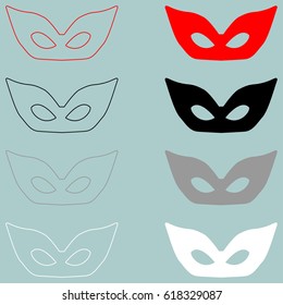 Mask or guise red black white icon set.