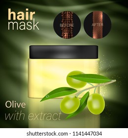 mask for hair with an extract of olive. Vector