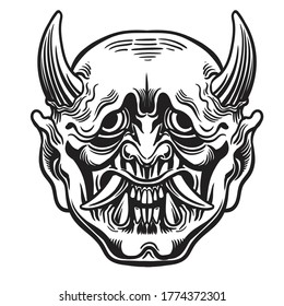 Mask of Hannya. Demon mask. Vector illustration for use as print, poster, sticker, logo, tattoo
