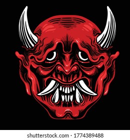 Maske von Hannya. Dämonenmaske. Vektorgrafik zur Verwendung als Druck, Plakat, Aufkleber, Logo, Tätowierung