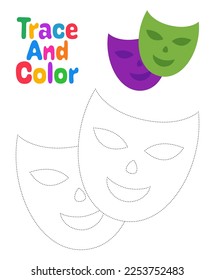 Mask Happy Sad tracing worksheet for kids