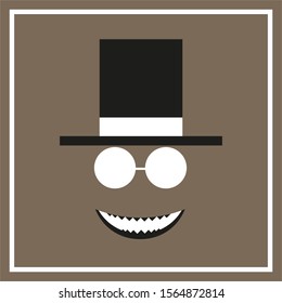 Mask in a hat and glasses, icon, toothy smile color brown